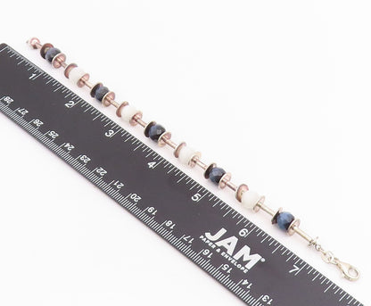 925 Sterling Silver Vintage Bracelet Faceted Quartz Elegant Bead Chain  BT11855
