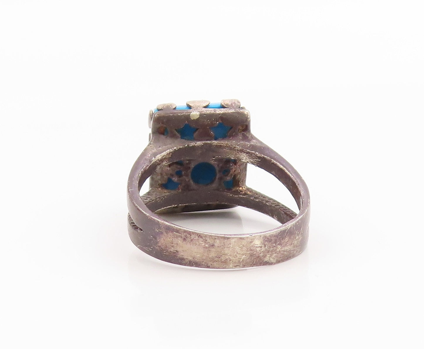 925 Sterling Silver Vintage Ring Rectangle Turquoise Split Band  Sz 6  RG36057