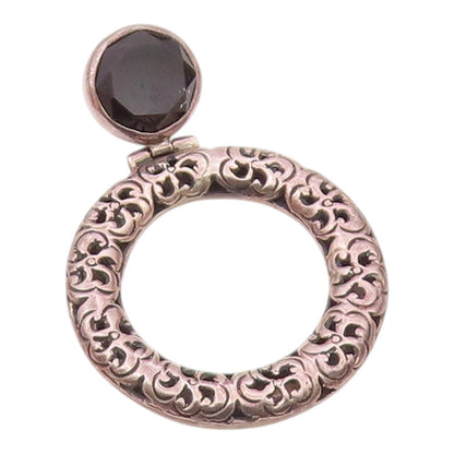 JANICE GIRARDI 925 Silver  Vintage Onyx Swirly Flowers Round Pendant PT22026