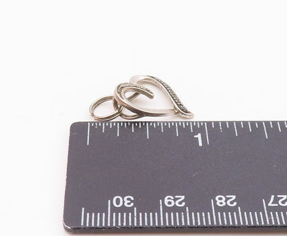 925 Sterling Silver  Vintage Genuine Diamonds Open Love Heart Pendant  PT9886