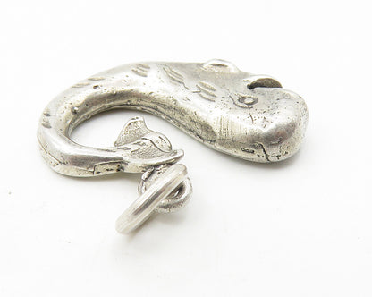 925 Sterling Silver  Vintage Shiny Etched Detail Whale Motif Pendant  PT8034