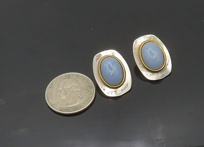 STAMAS 925 Sterling Silver  Vintage Agate 2 Tone Non Pierce Earrings  EG10185