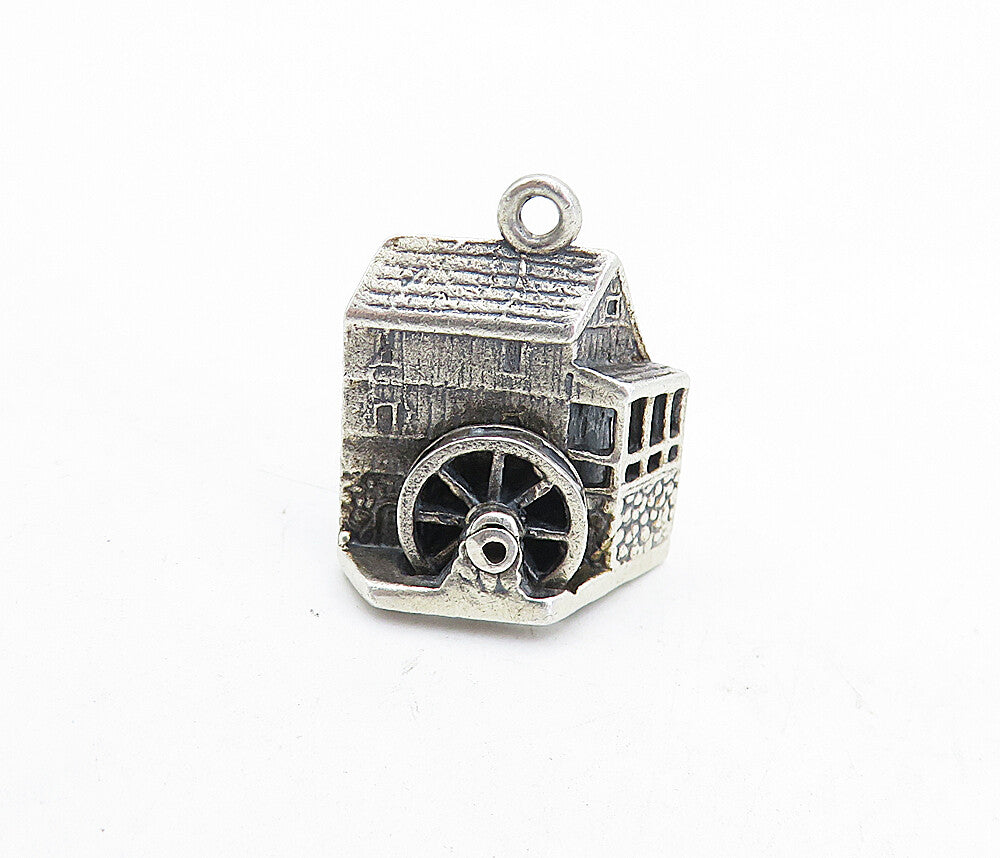 925 Sterling Silver  Vintage Petite Dark Tone Sculpted House Pendant  PT3941