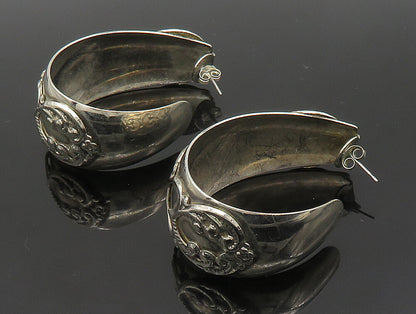925 Sterling Silver  Vintage Shiny Love Heart Large J Hoop Earrings  EG11437