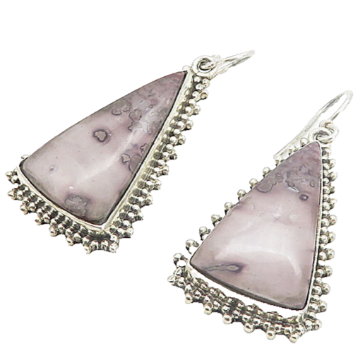 925 Sterling Silver Vintage Spotted Agate Triangle Dangle Earrings EG3544