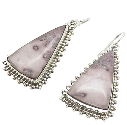 925 Sterling Silver Vintage Spotted Agate Triangle Dangle Earrings EG3544