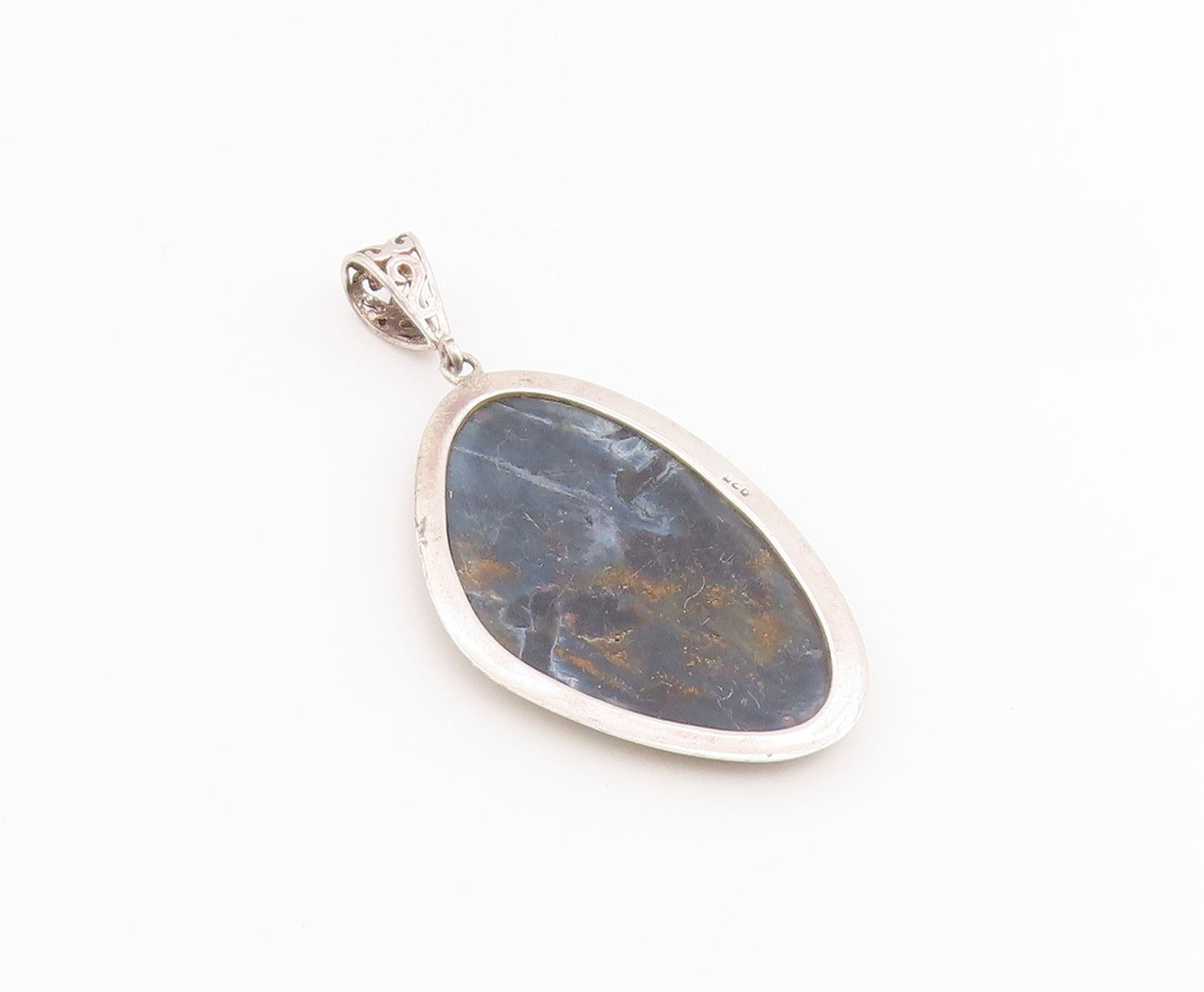 925 Sterling Silver Vintage Pendant Modernist Cabochon Agate Locket   PT26539