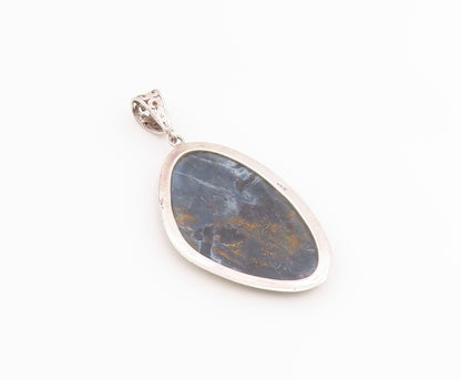 925 Sterling Silver Vintage Pendant Modernist Cabochon Agate Locket   PT26539