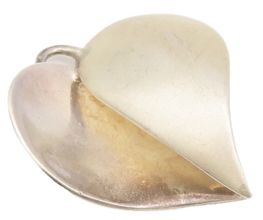 925 Sterling Silver Vintage Pendant Designer Split Solid Swirl Heart  PT22597