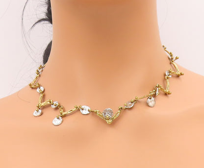 925 Sterling Silver Vintage Necklace Gold Plated ANNE DICK Brutalist Link NE4697