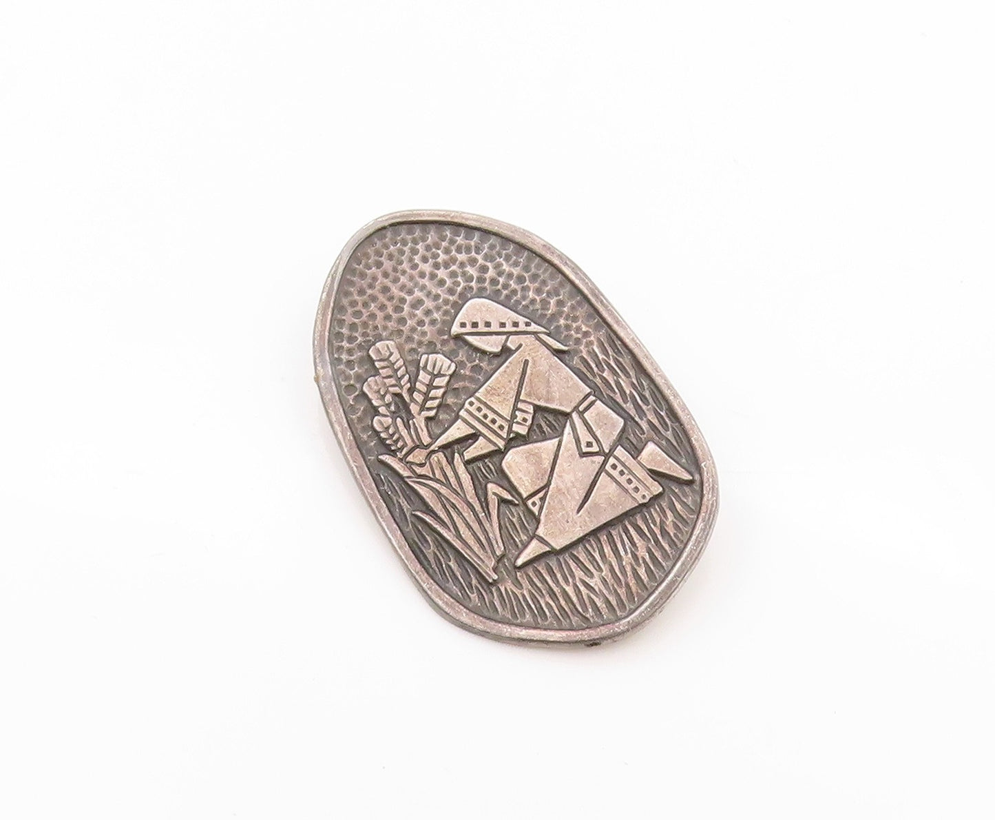 925 Sterling Silver Vintage Brooch ISRAEL Nature Lover Girl Etched  BP11616