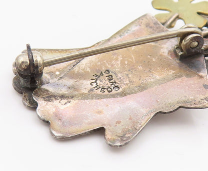 925 Sterling Silver Vintage Brooch FAR FETCHED Floral Garden Gloves Pin  BP12128