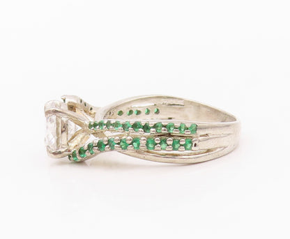 925 Sterling Silver Vintage Ring Designer Cutout Band 2 Tone Topaz SZ 7  RG32029