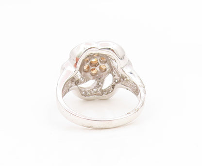 925 Sterling Silver Vintage Ring Citrine & White Topaz Floral Band Sz 7 RG35069