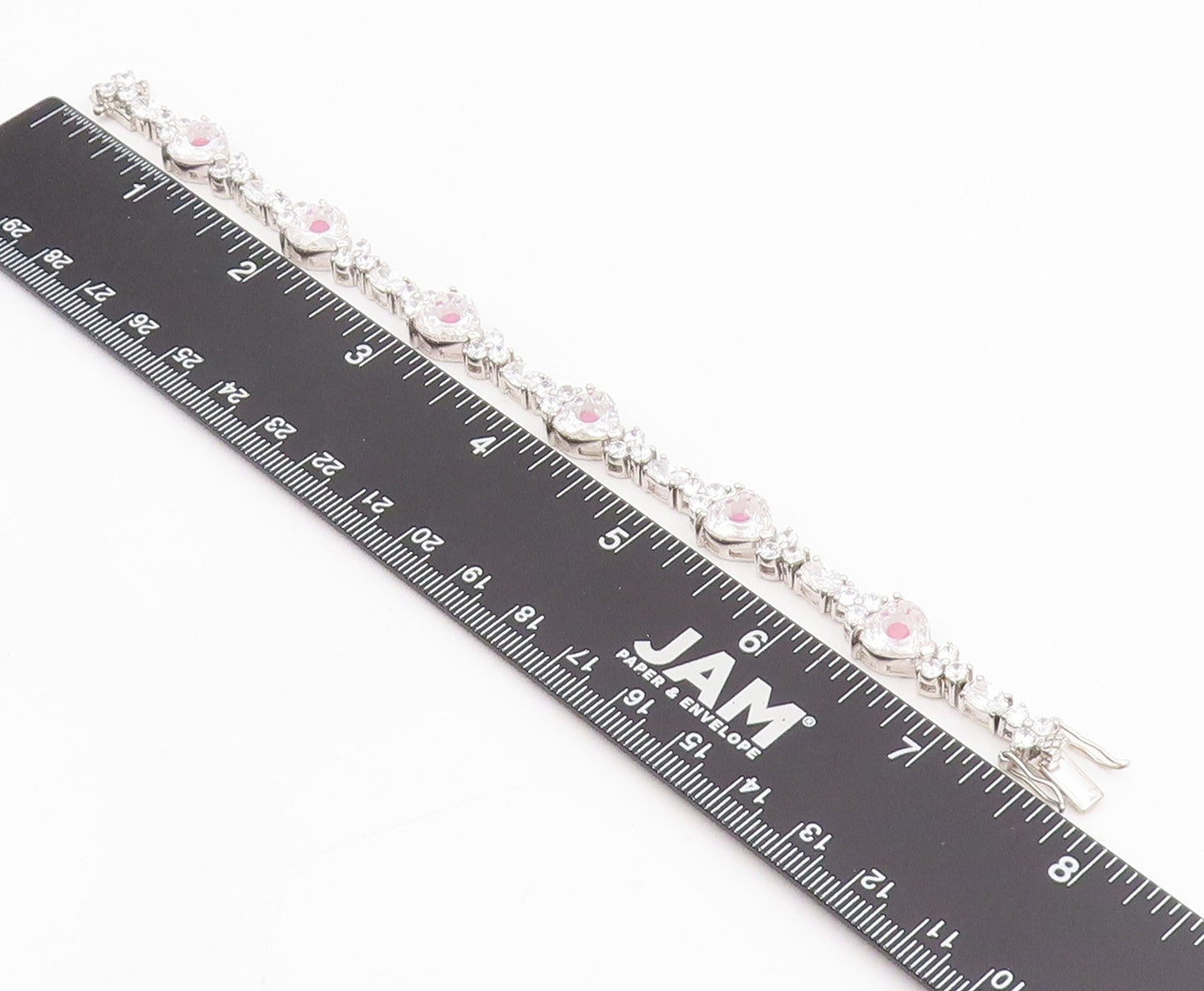 925 Sterling Silver Vintage Bracelet Sparkling CZ Love Heart Link Chain  BT11511