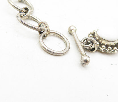 925 Sterling Silver  Vintage Agate & Blue Topaz Floral Chain Bracelet  BT3731