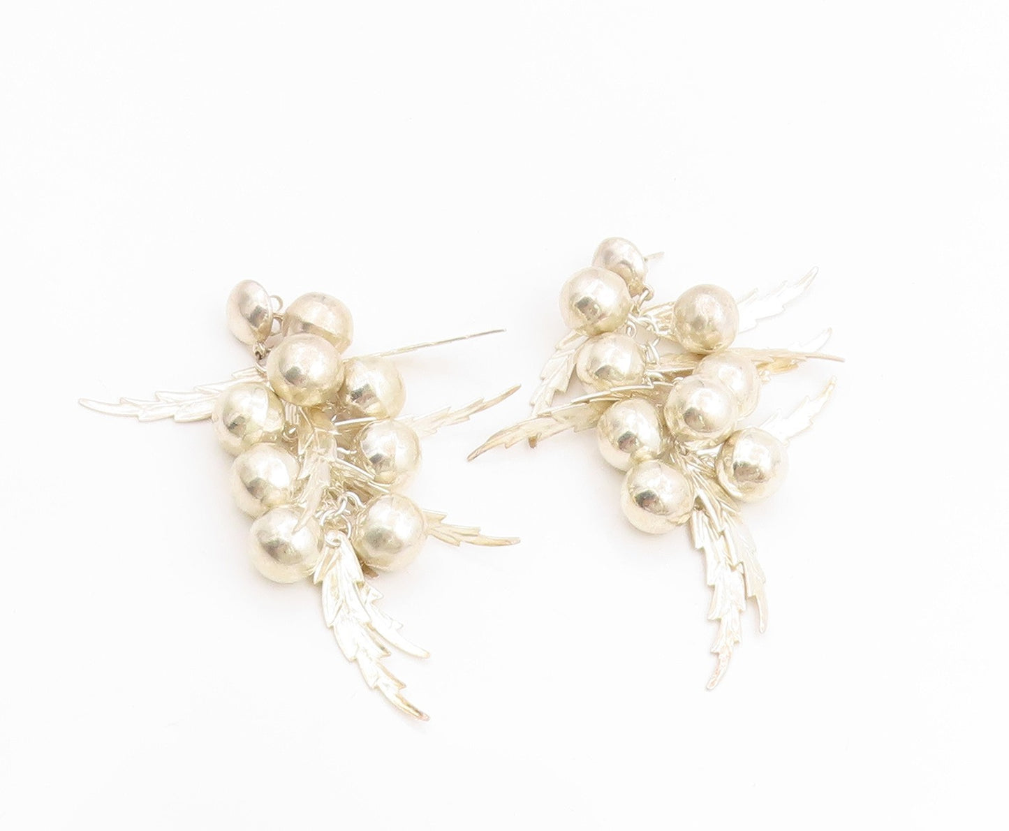 925 Sterling Silver Vintage Earrings Modernist Floral Grapes Cluster  EG13759