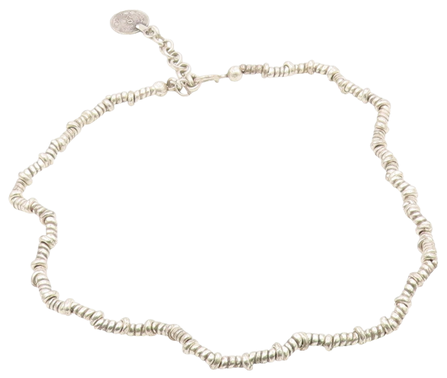925 Sterling Silver  Vintage Engraved Disc Beaded Rope Necklace  NE3982