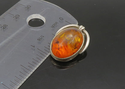 925 Sterling Silver   Vintage Cabochon Cut Amber Oval Drop Earrings  EG11289