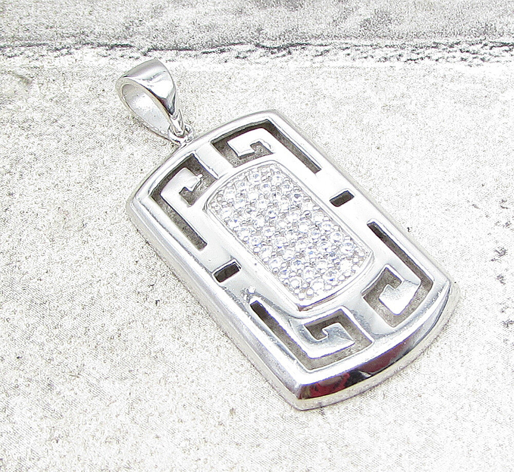 925 Sterling Silver  Cubic Zirconia Rectangular Cluster Drop Pendant  PT1409