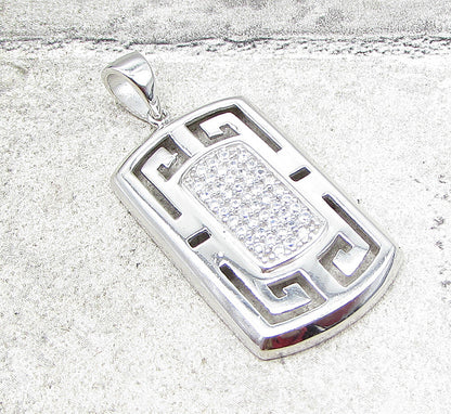 925 Sterling Silver  Cubic Zirconia Rectangular Cluster Drop Pendant  PT1409
