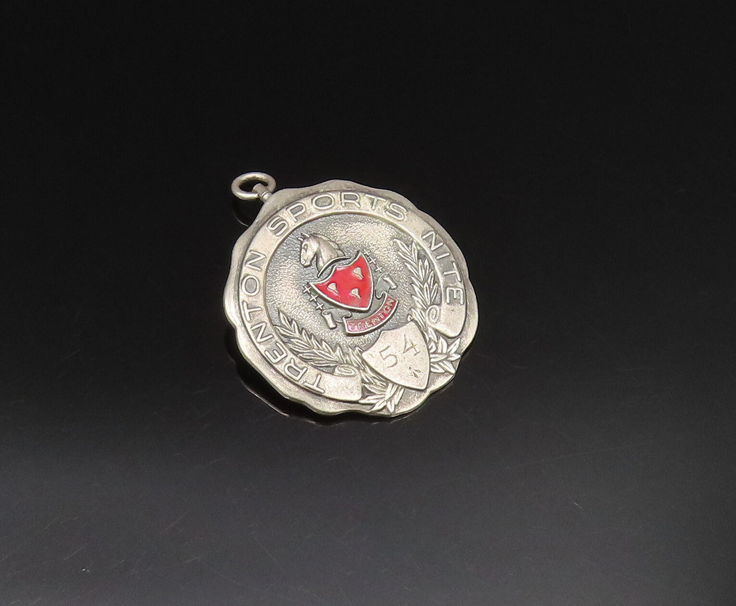 JOSTEN 925 Silver  Vintage Antique 1954 Enamel Trenton Sport Brooch Pin BP9727