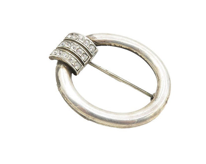 925 Sterling Silver  Vintage Cubic Zirconia Open Circle Brooch Pin  BP3605