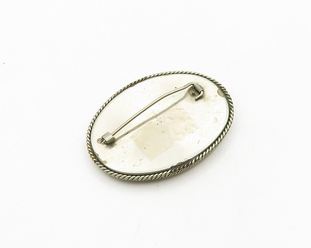 925 Sterling Silver  Vintage Mother Of Pearl Floral Art Brooch Pin  BP7674