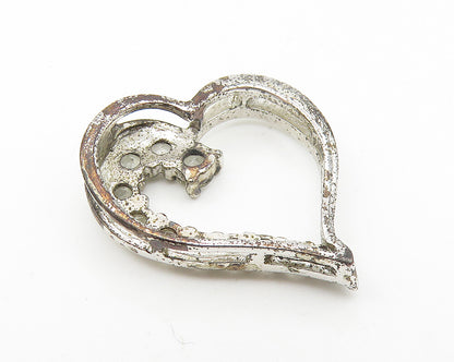 925 Sterling Silver  Vintage Prong Set Topaz Shiny Love Heart Pendant  PT8626
