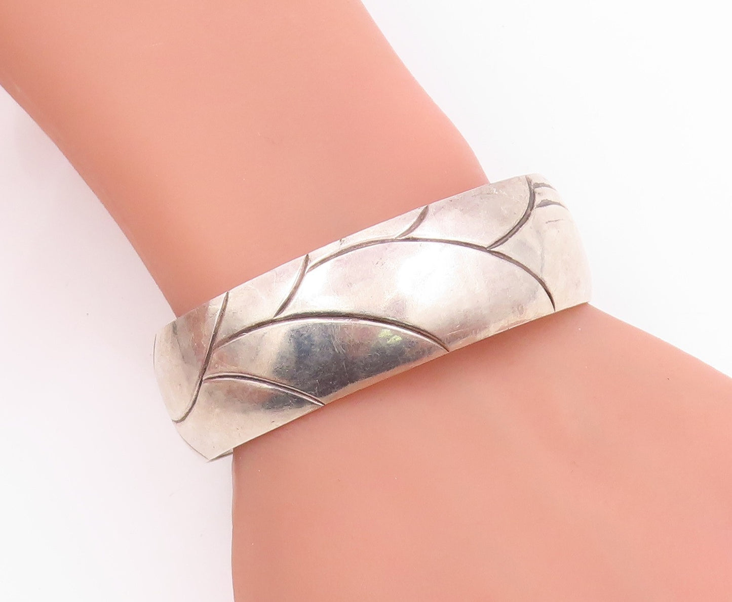 925 Sterling Silver Vintage Bracelet PAULINE WARG Modernist Ribbed Cuff  BT11439