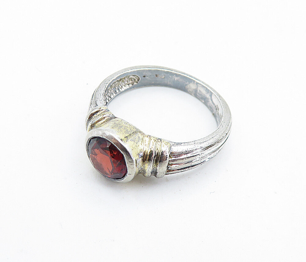 925 Sterling Silver Vintage Red Topaz Fluted Solitaire Ring Sz 5 RG5781