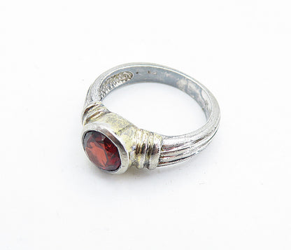 925 Sterling Silver Vintage Red Topaz Fluted Solitaire Ring Sz 5 RG5781