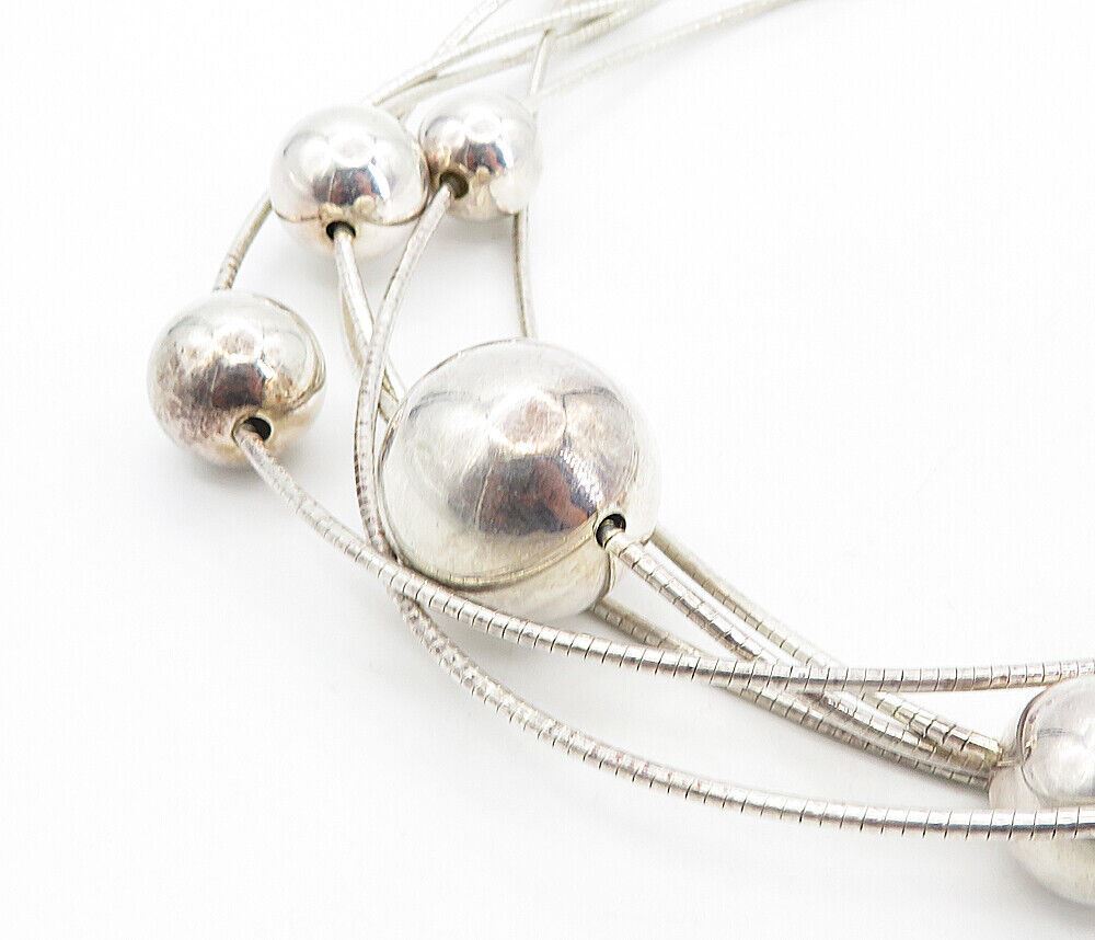 925 Sterling Silver  Vintage Shiny Hollow Spheres Thin Chain Necklace  NE1337