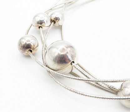 925 Sterling Silver  Vintage Shiny Hollow Spheres Thin Chain Necklace  NE1337