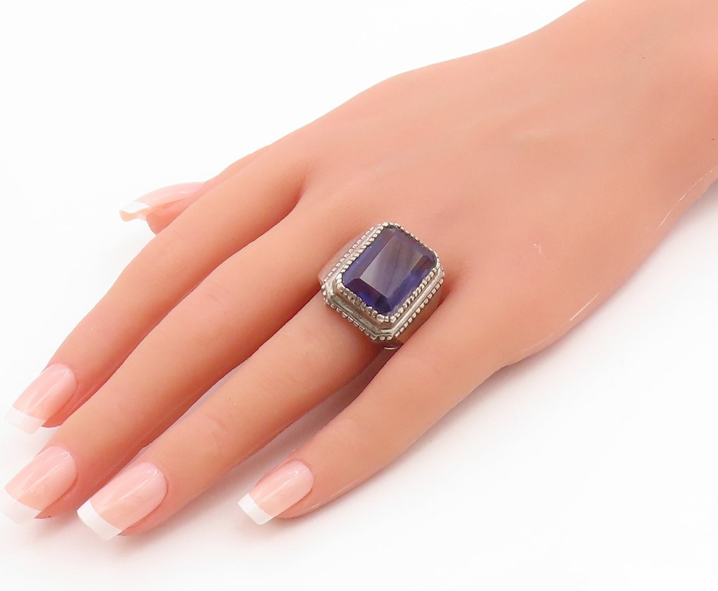 925 Sterling Silver Vintage Ring Chunky Amethyst Statement Band  Sz 11  RG35881