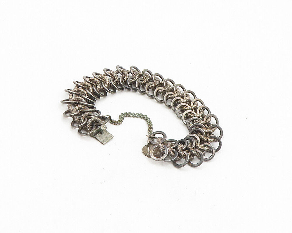 925 Sterling Silver  Vintage Dark Tone Round Link Chain Bracelet  BT7482