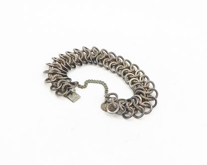 925 Sterling Silver  Vintage Dark Tone Round Link Chain Bracelet  BT7482