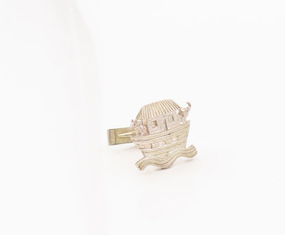 925 Sterling Silver  Vintage Noah's Ark Waterpark Carved Cuff Links  TR3469