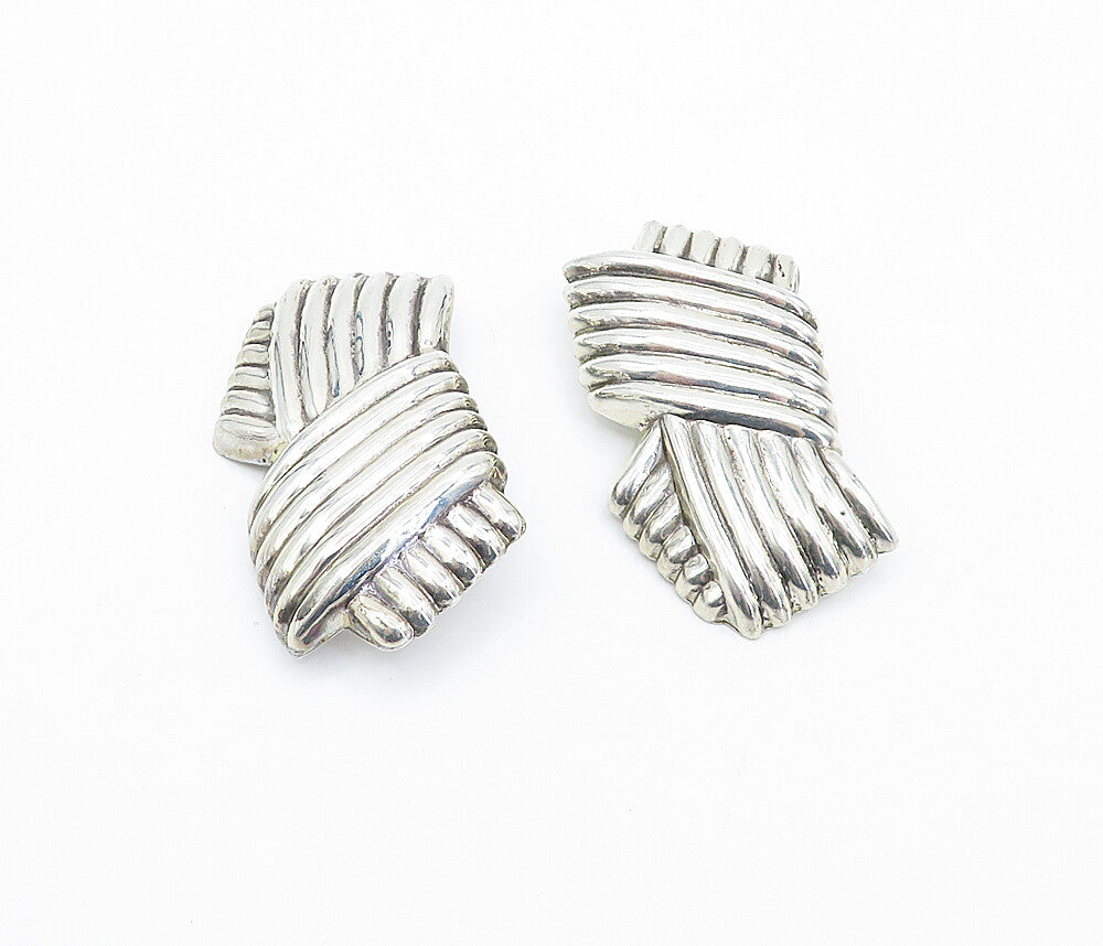 925 Sterling Silver  Vintage Shiny Fluted Design Non Pierce Earrings  EG2216