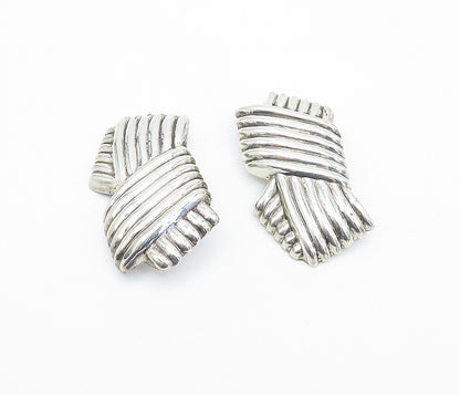 925 Sterling Silver  Vintage Shiny Fluted Design Non Pierce Earrings  EG2216