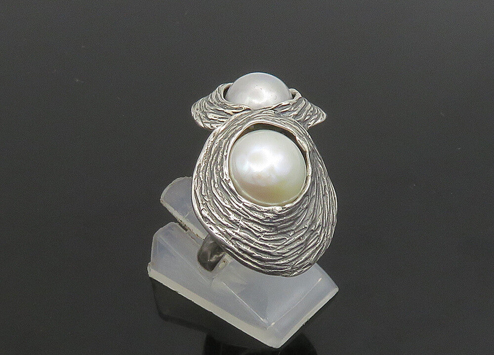 ISRAEL HAGIT GORALI 925 Silver  Vintage Pearls Cocktail Ring Sz 7  RG23457