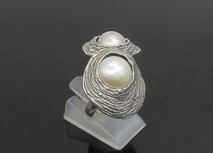 ISRAEL HAGIT GORALI 925 Silver  Vintage Pearls Cocktail Ring Sz 7  RG23457