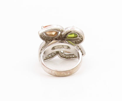 925 Sterling Silver Vintage Ring Pear Cut Gemstone Floral Band  Sz 7  RG34422