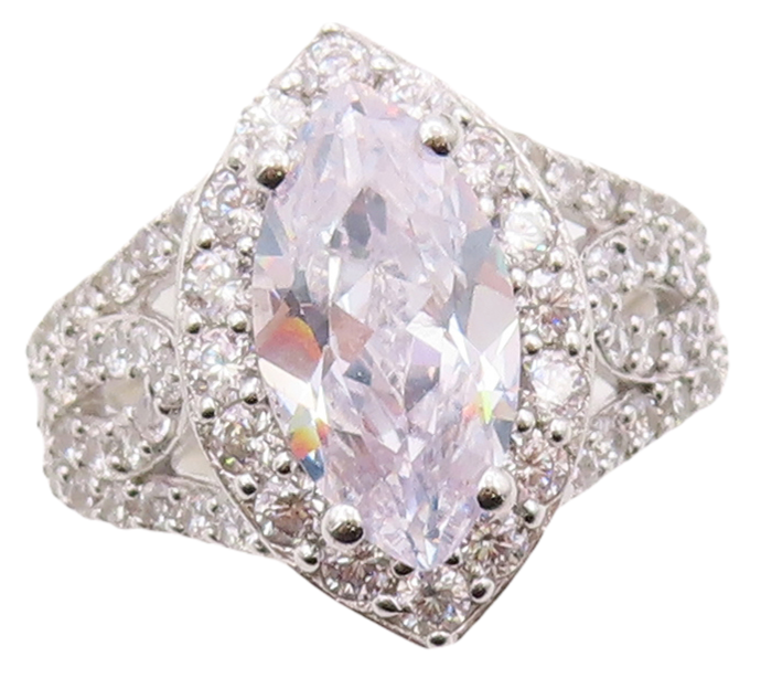 925 Sterling Silver Vintage Ring Designer Marquise Cut CZ Inlay  Sz 7  RG30848