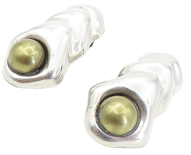 MEXICO 925 Sterling Silver  Vintage Two Tone Non Pierce Drop Earrings  EG4018