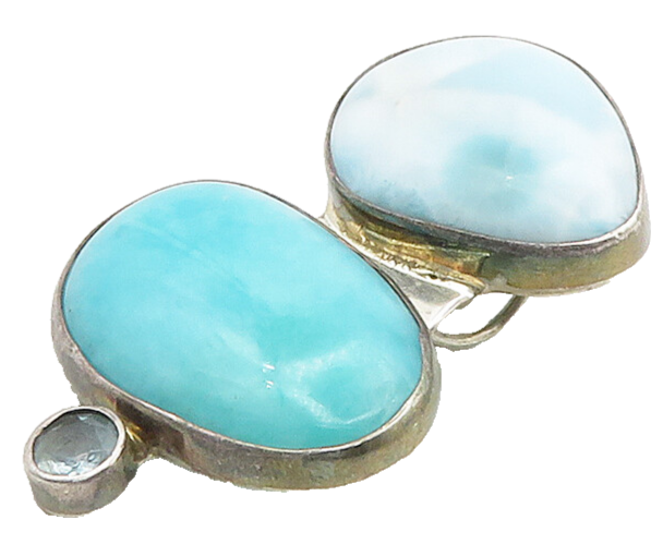 ELLIGATORS 925 Silver  Vintage Larimar Turquoise & Blue Topaz Pendant  PT12375