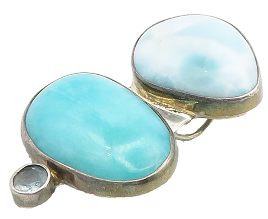 ELLIGATORS 925 Silver  Vintage Larimar Turquoise & Blue Topaz Pendant  PT12375