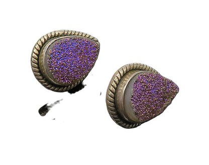 NICKY BUTLER 925 Silver  Vintage Purple Druzy Stone Drop Earrings  EG11166