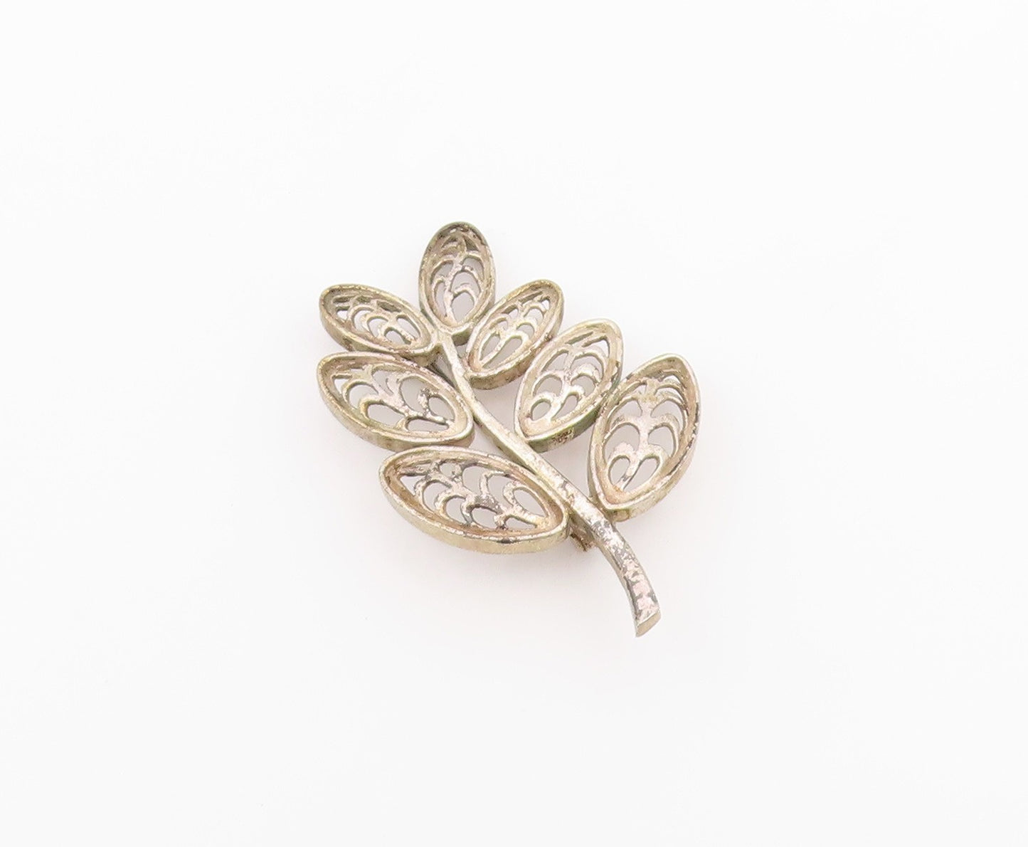 925 Sterling Silver Vintage Brooch Pin Classic Openwork Botanical Leaf  BP12601