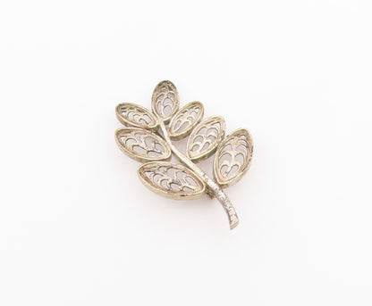 925 Sterling Silver Vintage Brooch Pin Classic Openwork Botanical Leaf  BP12601